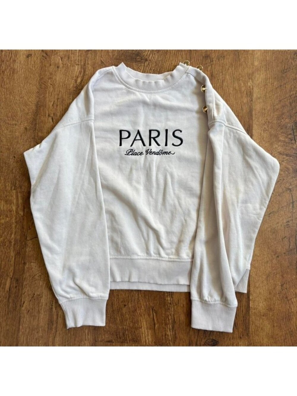 HM Paris Place Vendome Gold Button Shoulder Sweatshirt Cream Small